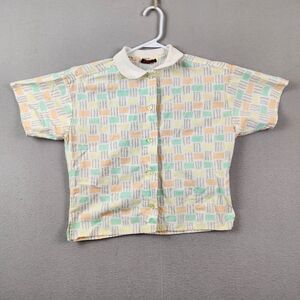 Vintage Snob Women's Colorful Geometric Button Up Shirt Short Sleeve Sz 10